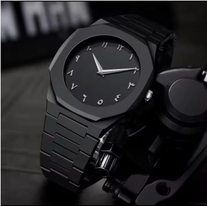 Aura Quartz Watch Black Lightweight Design Arabic Dial Black Aura Arabic Watch For Men Trendy Fiber Plastic Timepiece With Arabic Numerals