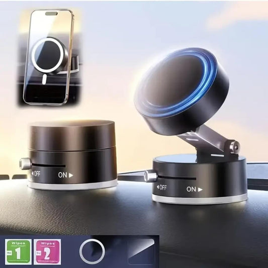 Magnetic Wireless Phone Holder with Vacuum Suction Cup | Foldable, Strong Magnetic Grip for Maximum Phone Security