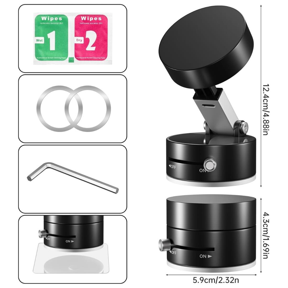 Magnetic Wireless Phone Holder with Vacuum Suction Cup | Foldable, Strong Magnetic Grip for Maximum Phone Security